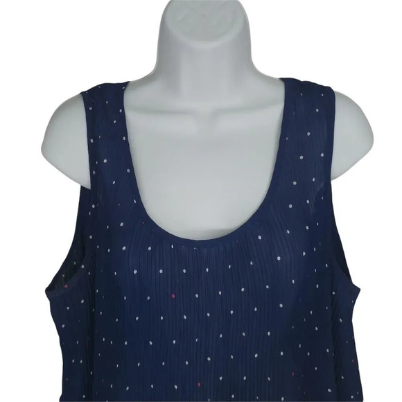 Michel Studio Collection Semi-Sheer Pleated Sleeveless Blouse Polka Dots Blue 18 - Picture 2 of 8